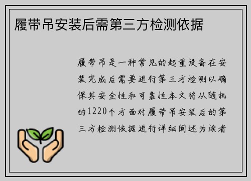 履带吊安装后需第三方检测依据